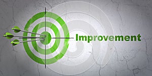Business concept: target and Improvement on wall background photo