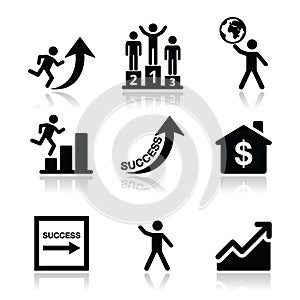 Success in business, self development icons set