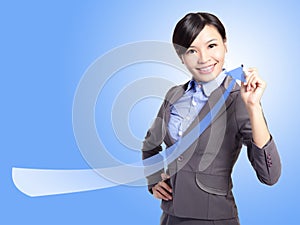 Success business woman draw arrow