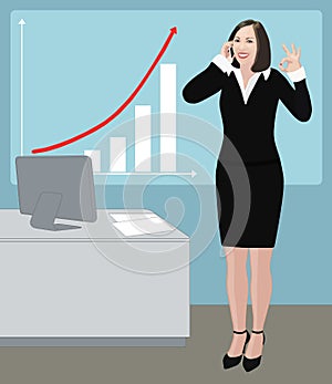Success business woman shows ok sign