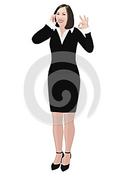 Success business woman shows ok sign