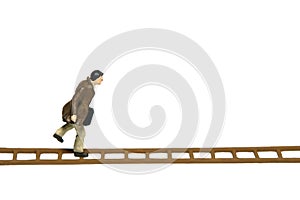 Success career stair concept illustration. A businessman running above wooden ladder