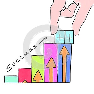 success chart, manually adding and building another brick in the form of a drawing