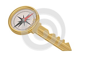 Success Compass key isolated on white background. 3D illustration