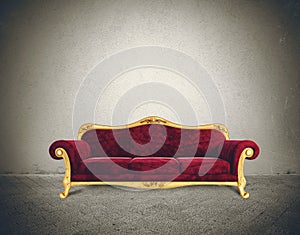 Success concept with comfortable retro sofa