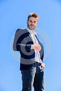 Success concept. confident businessman. Handsome man. company manager. Bearded guy business style. formal male fashion