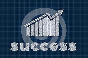 Success concept with graph on blueprint