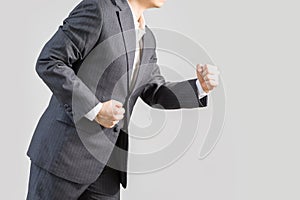 Success Concept Illustrated by Businessman in Rush Running Forward, Isolated on White Background