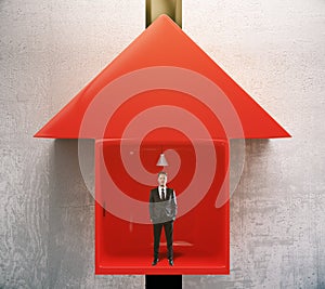 Success concept man in elevator