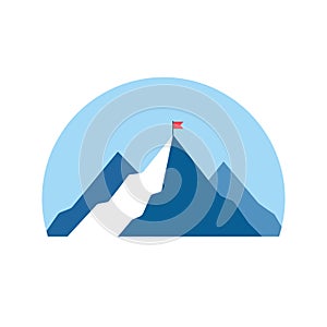 Success concept, Mountains with red flag, illustration