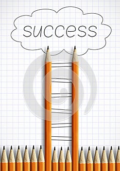 Success creative concept, pencil Ladder with painted steps