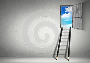 Success creative concept, stairs from pencils to sky