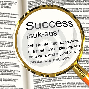 Success Definition Magnifier Showing Achievements