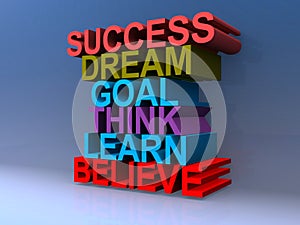 Success dream goal think learn believe on blue