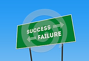 Success Failure Direction Billboard, green Street board with words failure and Success. conceptual image of success direction and