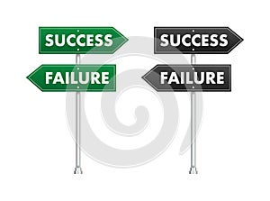 Success and Failure Road Signs, Vector Illustration for Goal Direction, Achievement, and Setback in Professional and