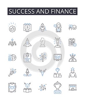 Success and finance line icons collection. Wealth and prosperity, Power and influence, Achievement and earnings, Growth