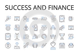 Success and finance line icons collection. Wealth and prosperity, Power and influence, Achievement and earnings, Growth