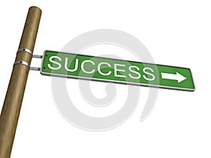 Success Green Road Sign With Arrow on white