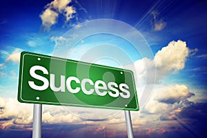 Success Green Road Sign, Business Concept