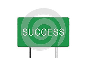 Success Green Road Sign Isolated On White Background. Business Concept 3D Render