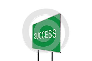 Success Green Road Sign Isolated On White Background. Business Concept 3D Render