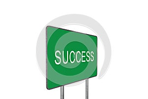 Success Green Road Sign Isolated On White Background. Business Concept 3D Render