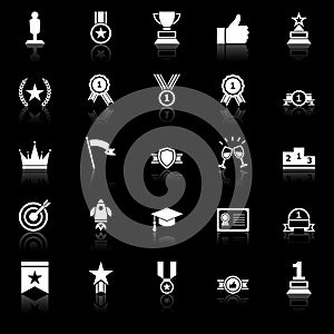 Success icons with reflect on black background