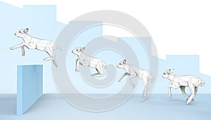 Success Investment Concept White Sheep Jumping on Blue step stair background