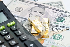 Success investment or financial wealth calculation concept, gold