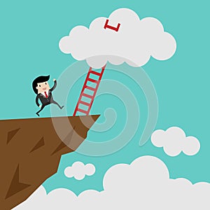 Success ladder leading to cloud and many short ones. Business, goal, competition, unique, progress, challenge, hope and leadership