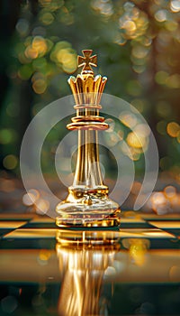Success and leadership concept chess pieces on board with blurred background for copy space