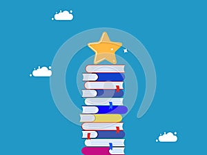 success in learning. stars on a pile of high books
