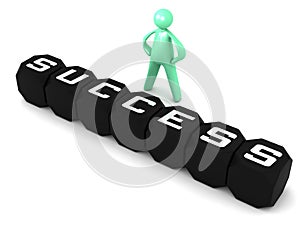 Success lettering on Dice cubes with cartoon man