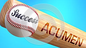 Success in life depends on acumen - pictured as word acumen on a bat, to show that acumen is crucial for successful business or