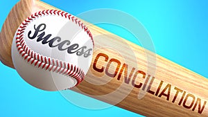 Success in life depends on conciliation - pictured as word conciliation on a bat, to show that conciliation is crucial for