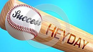 Success in life depends on heyday - pictured as word heyday on a bat, to show that heyday is crucial for successful business or photo