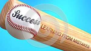 Success in life depends on learning from mistakes - pictured as word learning from mistakes on a bat, to show that learning from