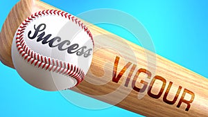 Success in life depends on vigour - pictured as word vigour on a bat, to show that vigour is crucial for successful business or