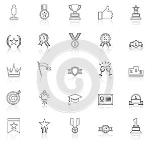 Success line icons with reflect on white background