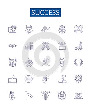 Success line icons signs set. Design collection of Achieve, Triumph, Prosper, Accomplish, Victory, Winning, Excelling