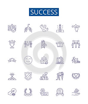 Success line icons signs set. Design collection of Achieve, Triumph, Prosper, Accomplish, Victory, Winning, Excelling
