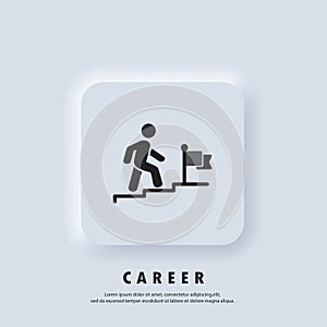 Success logo. Career icon. Businessman walking upstairs to the flag. Progress and achievement the goal. Aspirations, growth,