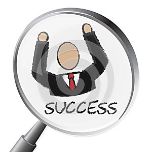 Success Magnifier Indicates Triumph Succeed And Winning