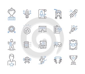 Success and money outline icons collection. Success, Money, Wealth, Profit, Achievement, Win, Gains vector and