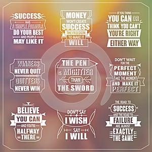 Success motivational and inspirational quotes set
