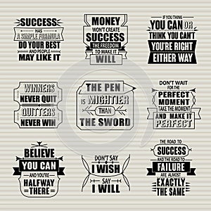 Success motivational and inspirational quotes set