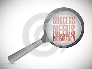 success needs preparation magnify sign concept