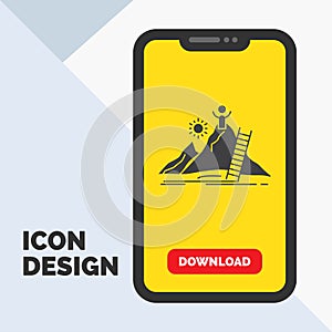 Success, personal, development, Leader, career Glyph Icon in Mobile for Download Page. Yellow Background
