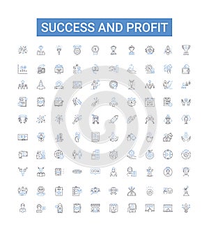 Success and profit outline icons collection. Profit, Success, Gain, Advantage, Reward, Profit margin, Profit ratio